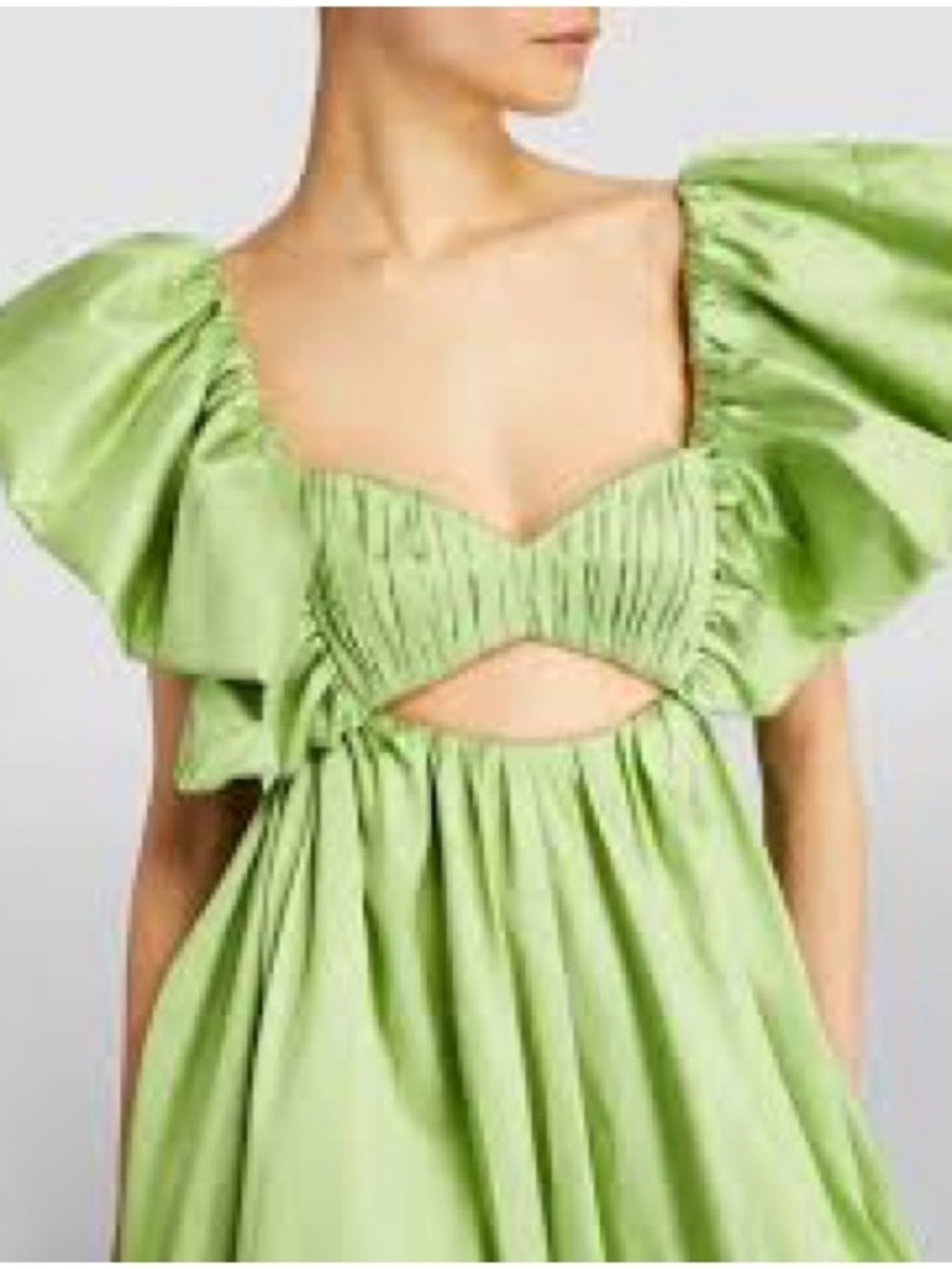 Light Green Puff-Sleeve Cutout Dress